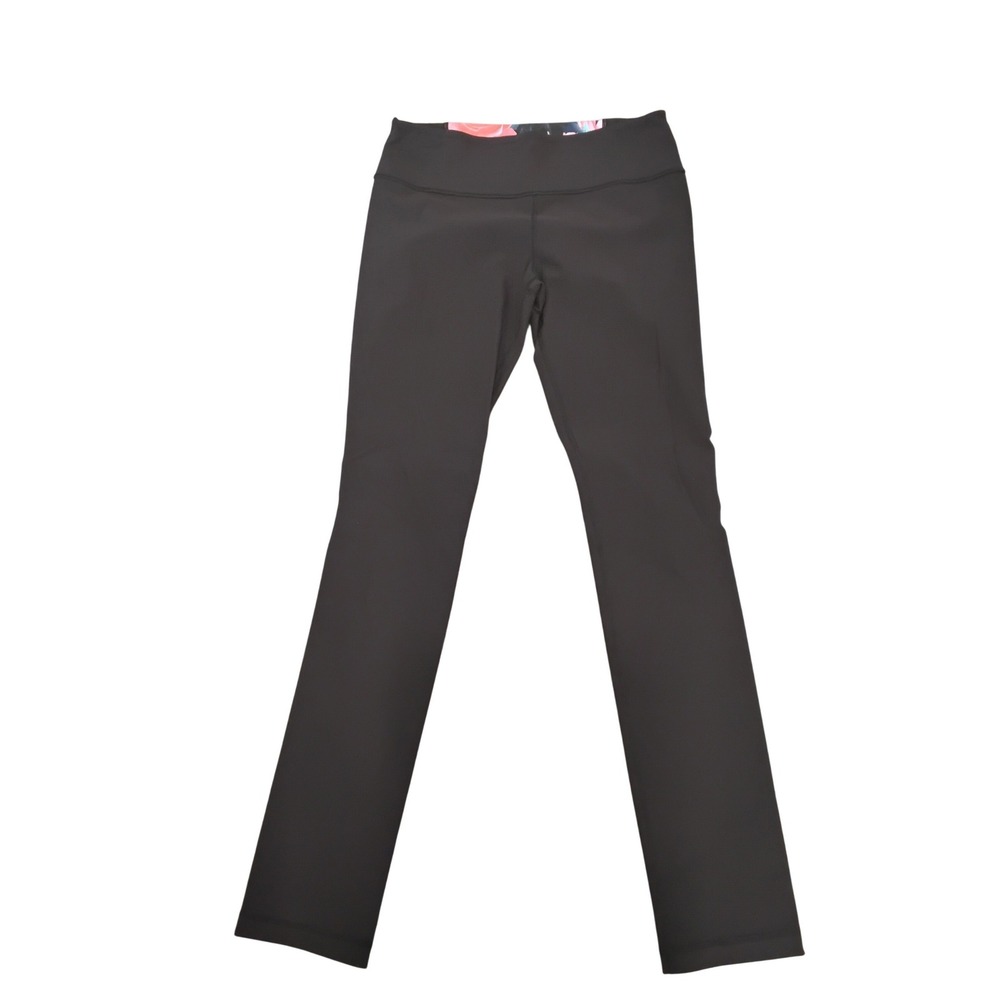 Lululemon Black Leggings Floral Waistband Lining Yoga Pants Size 8
